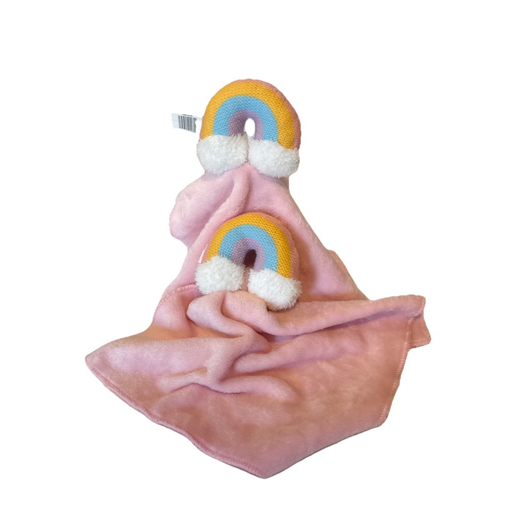 Moon & Stars 2 Baby Pink Rainbow Lovey Plush Infant Comfort Security Blanket New - Picture 1 of 4